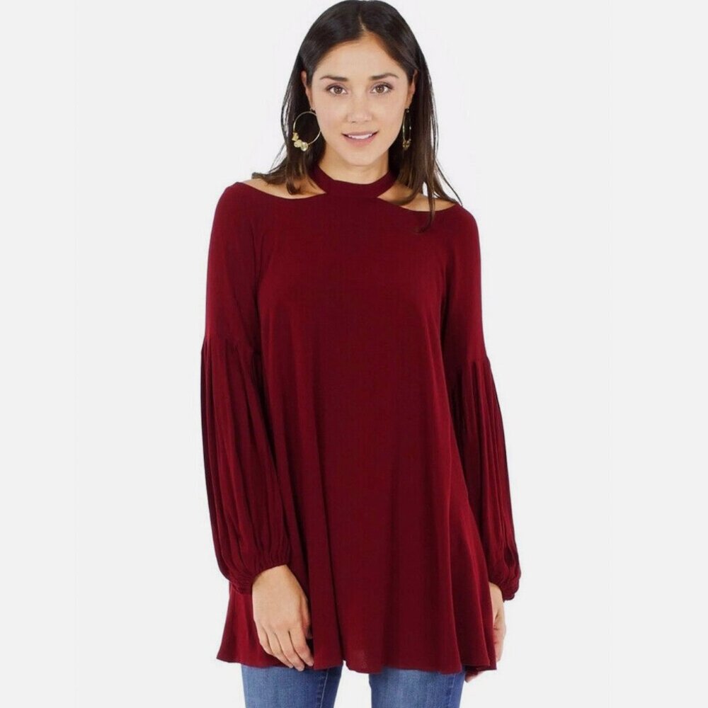 Free People Drift Away Tunic Dress Medium Burgundy Red Holiday